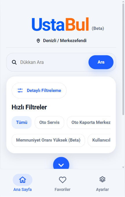 UstaBul uygulamasından ana ekran önizlemesi